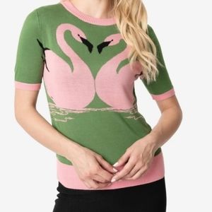 Voodoo Vixen Pink and Green Flamingos Sweater